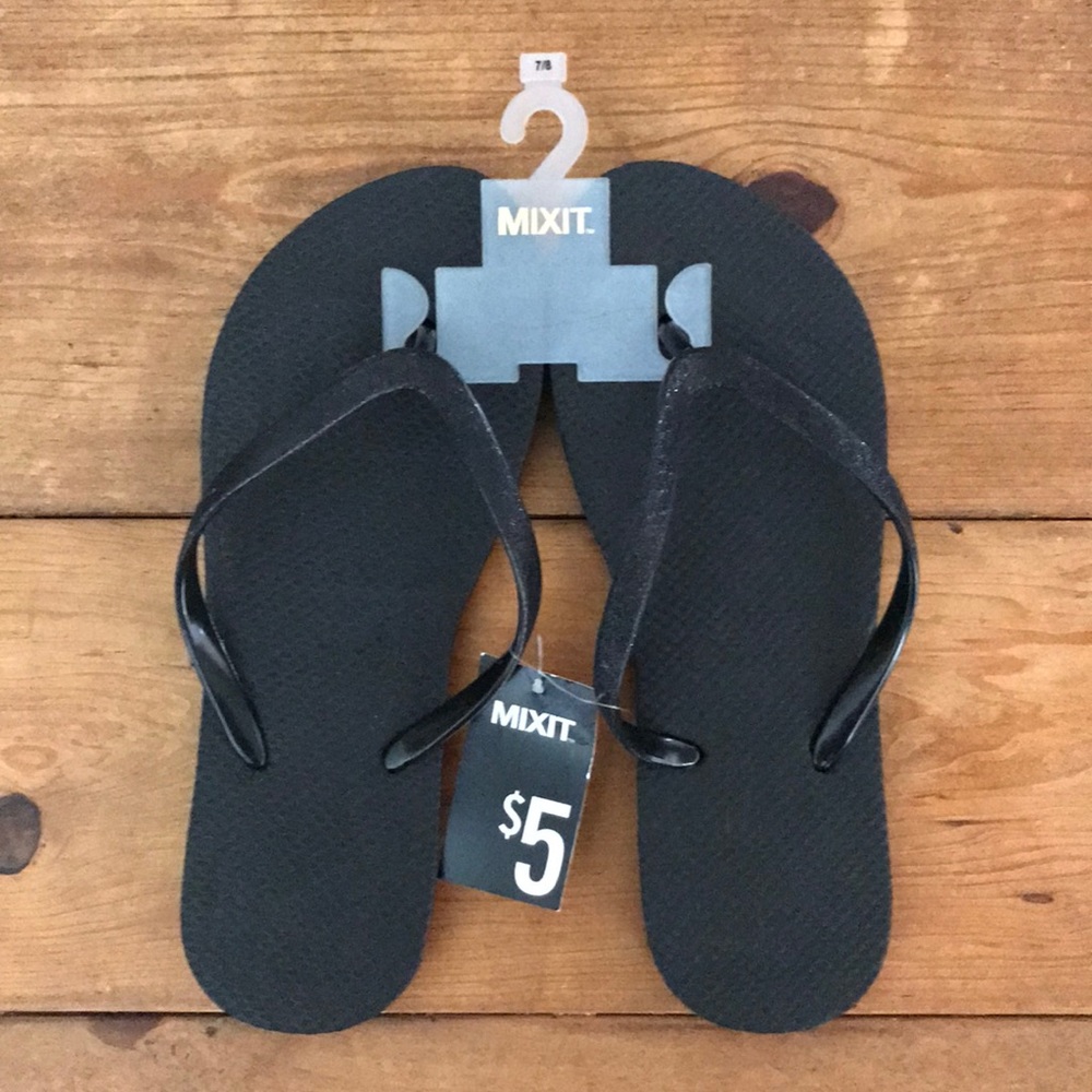 Black Glitter Flip Flops